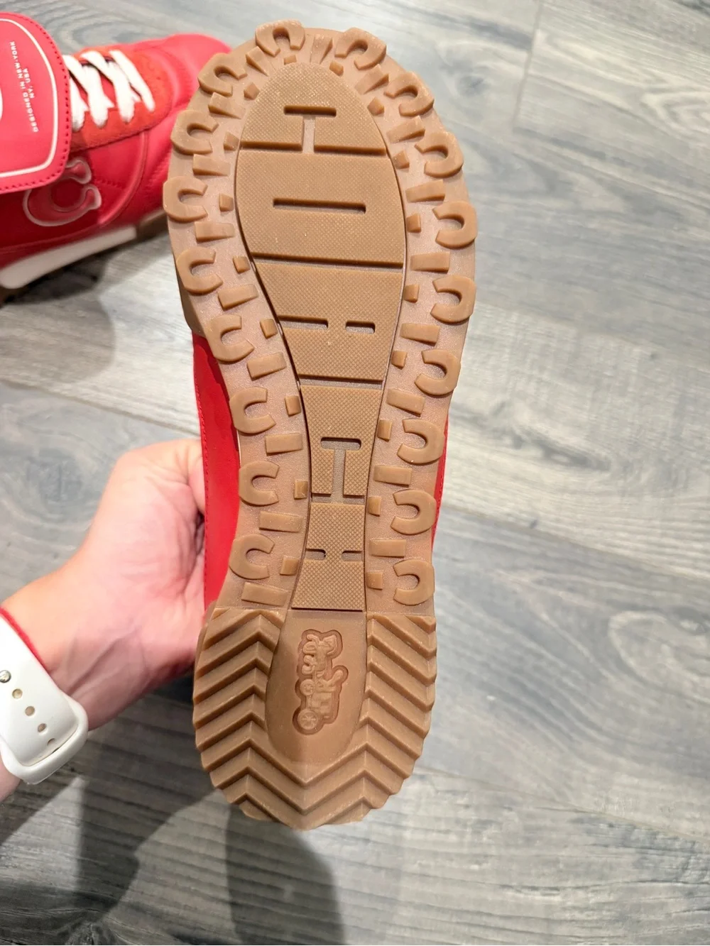 Coach Kids Red Leather & Suede C Court Sneaker
